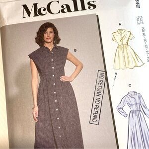 McCalls 8432 Shirt Dress Button Long Sleeve Cotton Poplin Line Sewing Pattern